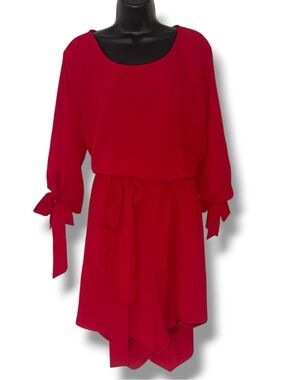 Spin red tie sleeve belted shorts romper